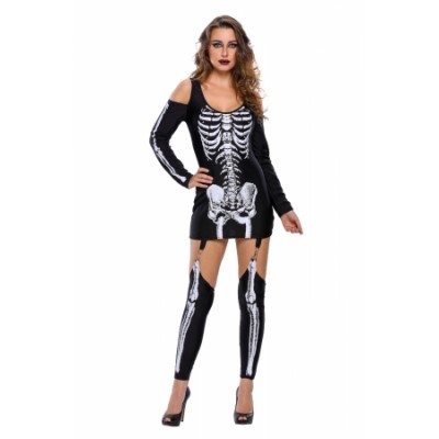 X-rayed Halloween Off-shoulder Skeleton Dress Costume